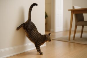 gato haciendo pis en la puerta de la entrada